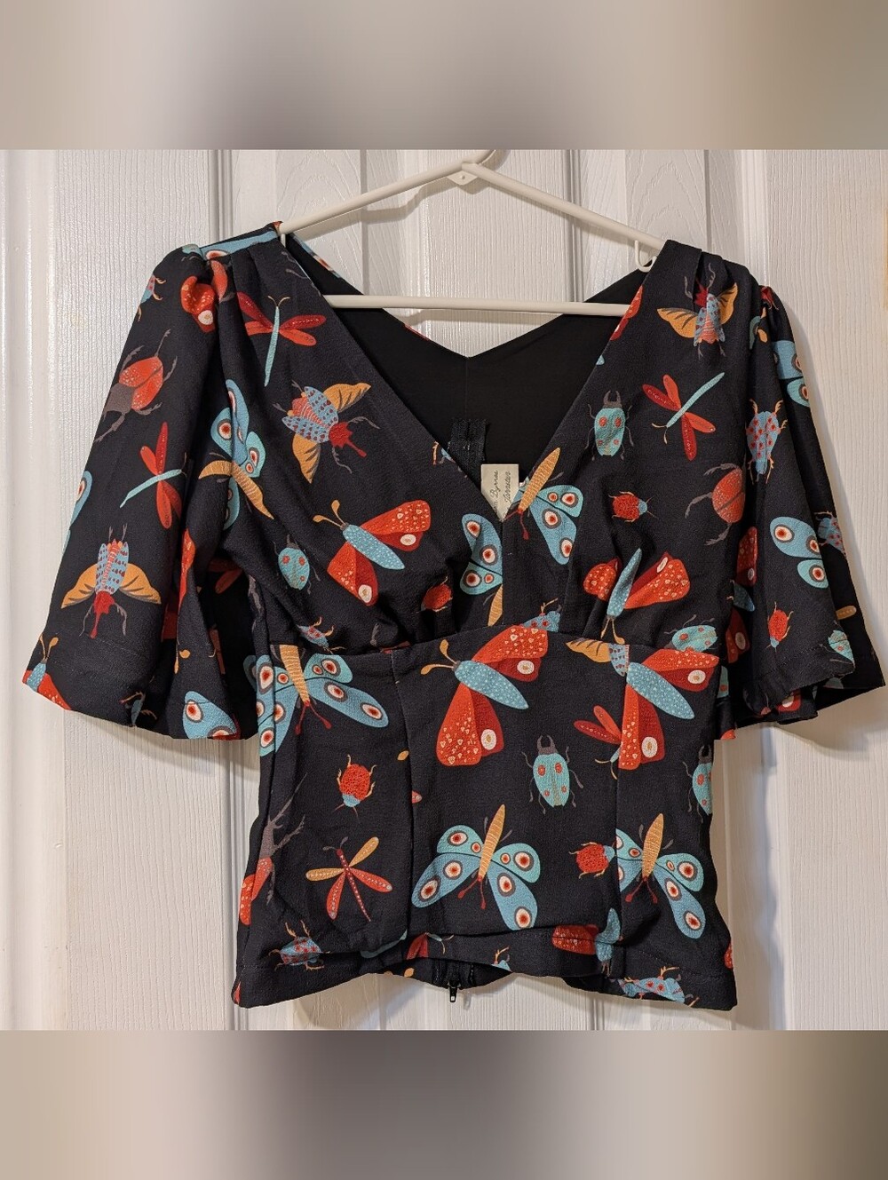 Pinup Couture Viva Flutter Sleeve Top, Moths Print